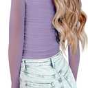 Women's Square Neck Mesh Long Sleeve Bodysuit Shirts Ruched Body Suit Leotard Tops, XS