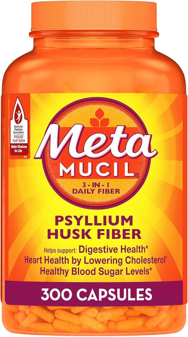 Metamucil 3-in-1 Fiber Capsules, Daily Psyllium Husk Fiber Supplement, Fiber Capsules for Digestive Health, Plant-Based Psyllium Husk Fiber Capsules, #1 Doctor Recommended Fiber Brand, 300ct Capsules, Exp 05/2027