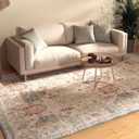 Machine Washable Rug 8'x10' Area Rugs with Non-Slip Vintage Rug for Living Room Low Pile Floral Distressed Printed Rug Stain Resistant Carpet for Home Decor Bedroom Dining Room Office,Green