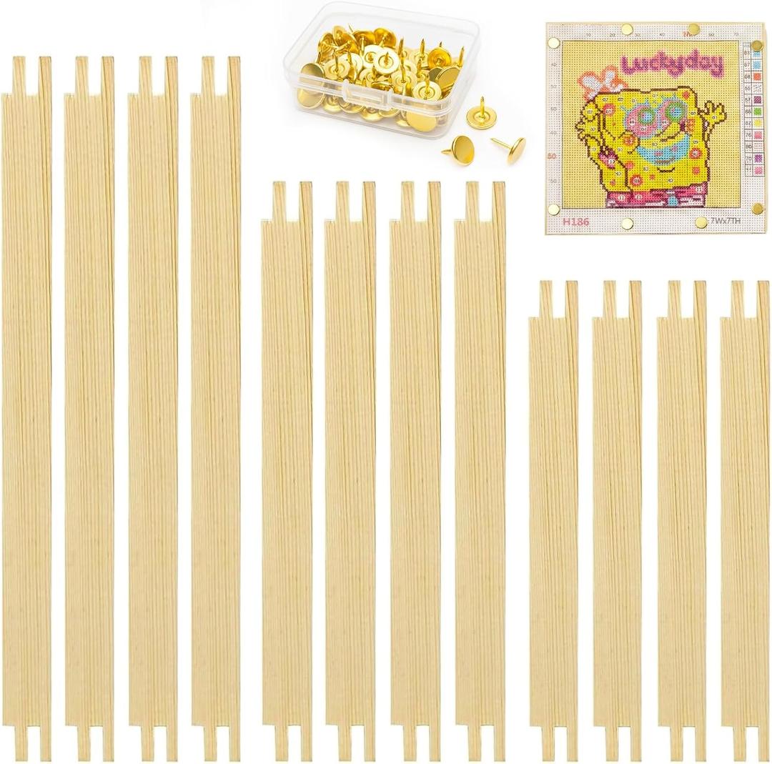 12PCS Needlepoint Stretcher Bars for Needlework 6"/7"/8" with 50 Thumb Tacks ,Wooden Canvas Stretcher Bars for Embroidery Stitch Frame Set Bundle6"/7"/8"