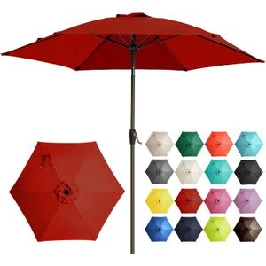 Ayge 7.5FT Large Outdoor Patio Umbrella Market Table Umbrella-UV Resistant, Easy Push Button Tilt and Crank, 6 Sturdy Fiberglass Ribs Heavy-Duty Pool Umbrella for Deck, Backyard,Garden, Yard,Red