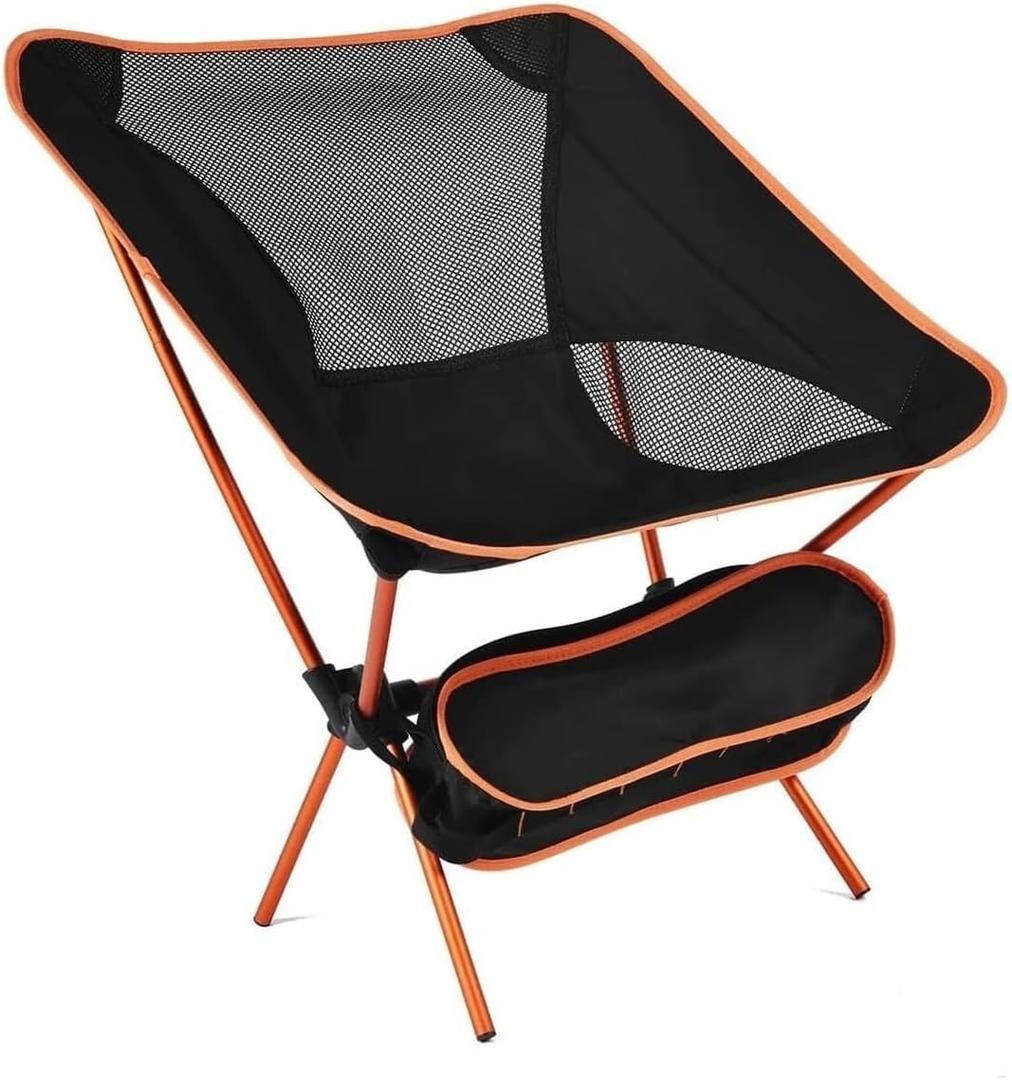 QWORK Ultralight Portable Camping Chair with Triangular Stability – Aluminum Alloy Frame, Ripstop Polyester Seat, Plastic Joints, 330 lbs Capacity - for Fishing, Camping, Hiking and Backpacking Orange