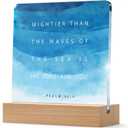 Inspirational Nautical Ocean Decor Mightier Than The Waves of The Sea Psalm 93:4 Gifts for Baby Kids Girl Boy Nursery Teen Room Bible Verse, Summer Beach House Decor, Christian Art Decorative