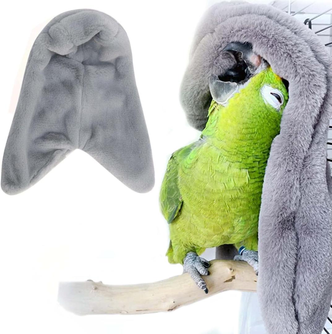 SIMENA Bird Blanket for Cage, Corner Fleece Bed for Birds, Cozy Bird Warmer, Parrot House for Cage, Cuddle Nest Hanging Toy for Lovebirds Parakeet (Grey, Large)