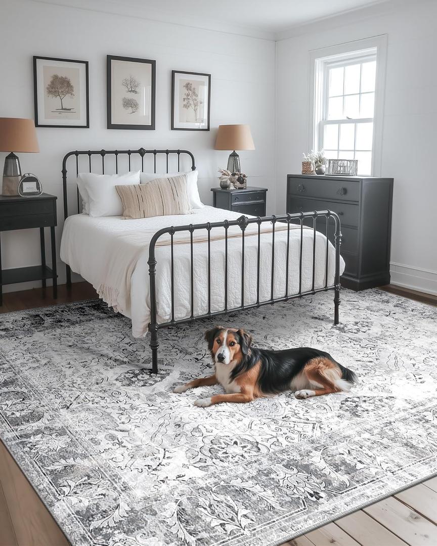 Boho 8x10 Area Rugs Machine Washable Carpet Low Pile Non Shedding Doormat Soft Area Rugs for Living Room Bedroom Kitchen Dining Room Entryway Hallway Indoor-Grey/Black