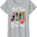 Oh Sip It's A Girls Trip Funny Party Black Women Queen T-Shirt (Heather Grey, X-Small)