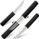 Moontay Mini Katana Knives Set  2 in 1 Janpanese Tanto Knife with Integrated Wood Sheath & Handle, Stainless Outdoor Double Knife Set, Short Samurai Swords for Camping Survival BBQ, Christmas Gifts (Black)