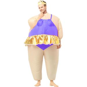 Inflatable Ballerina Costume Adults Blow Up Sumo Fat Dancer Suit for Halloween Party (Purple)
