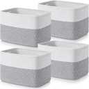 Storage Basket Cube Bins - Woven Cotton Rope Organizer Bins, Decorative Storage Baskets, Cube Organizer for Home, Laundry (4-Pack, White/Grey)