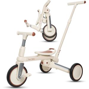 Toddler Tricycle 5-in-1 Folding Convertible Tricycle for Toddlers 1-3 & Tricycles for 3-5 Year Olds | Toddler Bike & Balance Bike 2 Year Old | Push Car with Removable Handle and Baby Tricycle, Medium