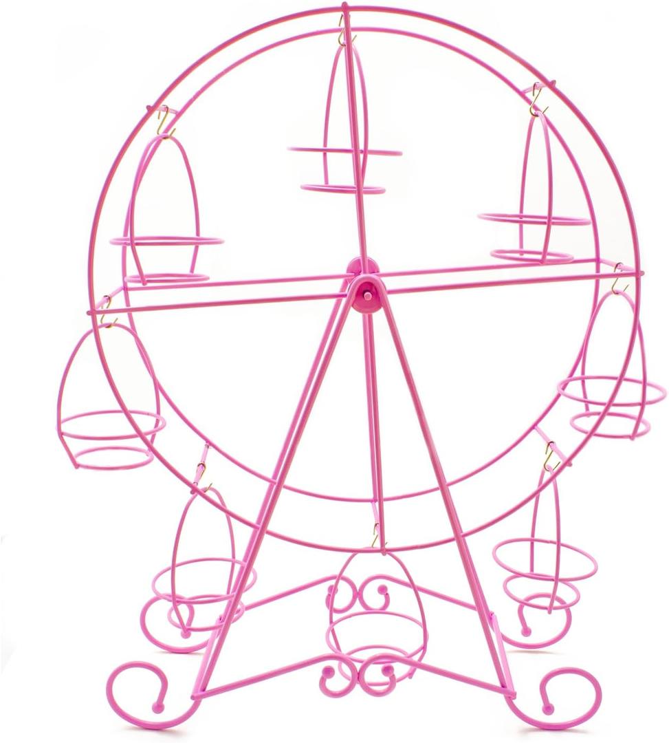 Zoie + Chloe Ferris Wheel Cupcake Stand - Decorative Cupcake Holder for Parties - Spinning Display for Serving Pastry, Treats & Desserts - Easy-to-Clean, Fits 8 Small Cupcakes - 14x4x17, Rose Pink