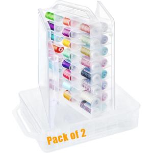 New brothread Pack of 2 Double-Sided Sewing Organizers, Thread Storage Boxes with 2x46 Grids, Clear Organizer Boxes for Embroidery Sewing Thread, Embroidery Floss, Needle, Beads, Small Crafts,Toy Cars (2x46 (Dividers Fixed))