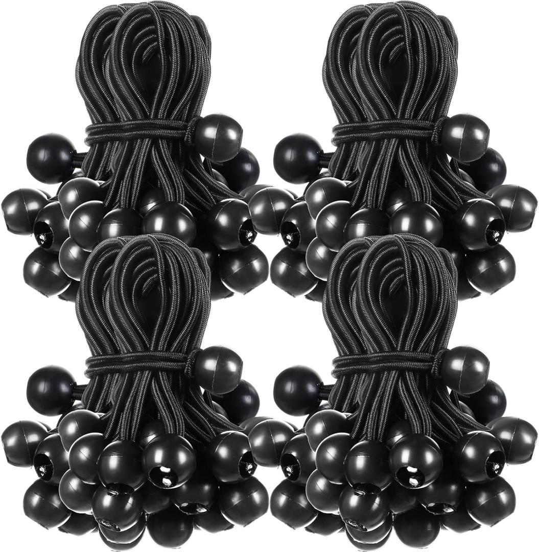 100 Pcs 4 Inch Ball Bungee Cords Tarp Tie Downs Bungee Cords with Balls Heavy Duty Outdoor Tarp Straps for Canopy Shelter Camping Cargo Tent Poles UV Resistant (Black)
