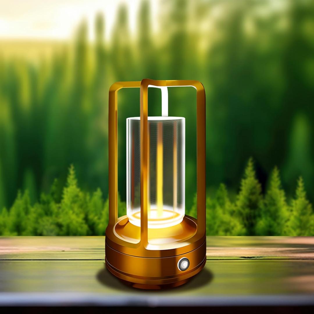 Portable Metal Table Lamp, 4000 mAh Rechargeable Outdoor Table Lamp Cordless, 3 Color Stepless Dimmable Atmosphere Table Lamps for Patio, Camping, Coffee table decor lamp for Indoor/Outdoor (Gold)