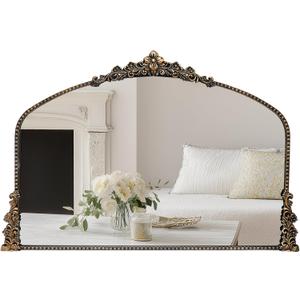 Vintage Arched Mirror, 40"x 30"Antique Baroque Mirror Style Metal Beaded Frame for Entryway Hallway Living Room,Vintage Black