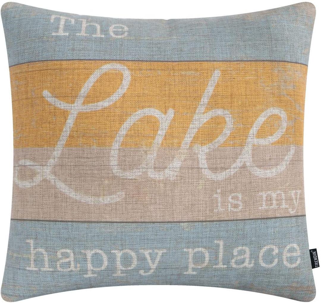 TRENDIN The Lake is My Happy Place Pillow Covers 18x18 Inch Farmhouse Lake Decoration for Home Decorative Pillow Cover for Couch Square PL1023TR (Yellow)