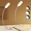Book Light 2 Pack, Rechargeable Reading Lights for Books in Bed-Eye Caring 3 Colors, Stepless Dimming, 360° Flexible Studying Small Desk Lamp, Lightweight Clip-on LED Night Light for Book Lovers, Kids