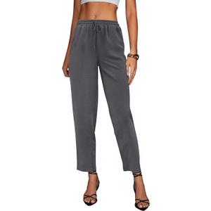 Womens Linen Palazzo Pants Summer Straight Leg Drawstring Elastic Waist Casual 2025 Trouser with Pockets (XX-Large, Grey)