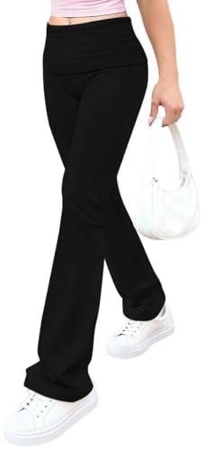 Dookttker Women Flare Leggings Fold Over Pajama Pants Stretch Soft Thin Skinny Bell Bottoms Summer Clothes Fashion Outfits Black,Size Medium