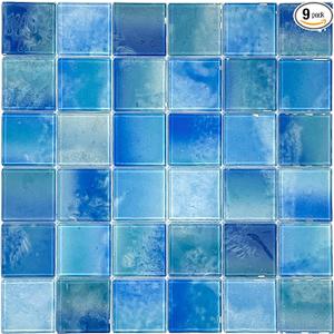 9 Sheets Glass Mosaic Tiles Backsplash, Pool Tiles,12" x 12" Kitchen Backsplash Tile