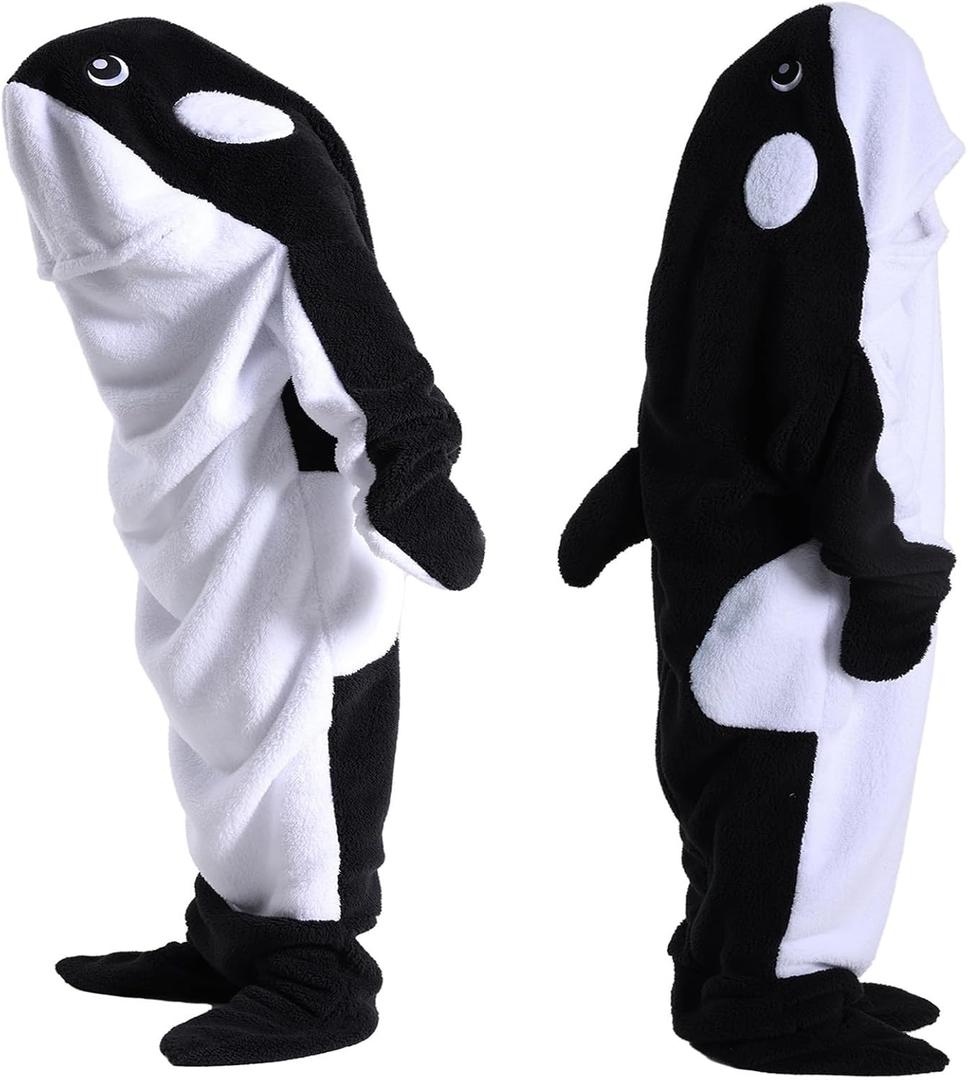 Deserthome Wearable Whale Blanket Onesie for Adult Costume, Super Soft Comfortable Whale Hoodie, Black Whale XL