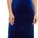 NIGHTWAY Women's Off The Shoulder Stretch Velvet Evening Gown W/Plunging V-Neck, High Slit & V-Back (Blue, M)