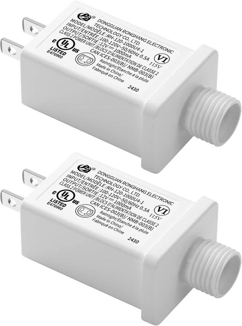 Replacement Yard Inflatable Adapter Power Supply Adaptor - 12V 1.0A 2Pcs - Inflatable Plug Replacement Class 2 Power Supply - White - for Christmas Tree Light/Thanksgiving Yard Blow Up Decorations