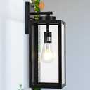 Dusk to Dawn Outdoor Wall Light Fixture, 16" Large Exterior Black Lantern Waterproof, Farmhouse Porch Sconce Lighting, Modern Wall-Mounted Outside Lights for House Garage, Patio Lamp