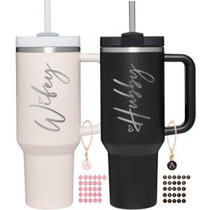 Wifey Hubby 40 oz Tumbler Cup for Couples with Handle Lids Straws Letter Charm Accessories 2 Pack Wedding Gifts for Couples 2026 Engagement gift Bridal Shower Gift for Bride Groom Newlyweds