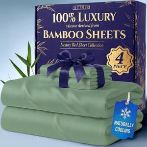 DECOLURE 100% Viscose Derived from Bamboo Sheets King Size - Luxury 4 Pc Naturally Cooling Sheets, Ultra Soft Bed Set - Deep 17" Pockets, Durable Double Stitching, Oeko Tex Standard (Sage Green)