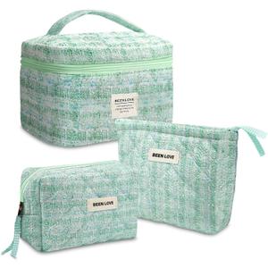 Makeup Bag, Large Cosmetic Bag, Big Floral Make Up Bag for Women Girls (Blue)
