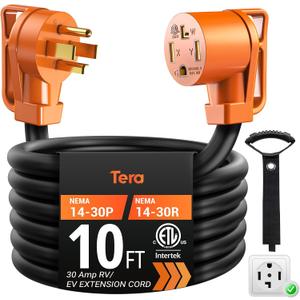 Extension Cord 30 Amp RV & Dryer 10 FT: NEMA 14-30P to 14-30R UL Listed 4 Prong 125V 250V Heavy Duty with Grip Handle Cord Organizer STW RV Power Cord