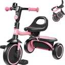 besrey Toddler Tricycle with Bell, Kids Tricycle Age 18 Months to 5 Years, Kids Trike, Toddler Bike for 2-4 Years Old, Baby Bike, Gifts & Toys for Boys & Girls, Pink