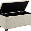Amazon Basics Upholstered Storage Rectangular Ottoman and Entryway Bench, Polyester, Beige, 90.17 cm (W) × 41.91 cm (D) × 43.18 cm (H).