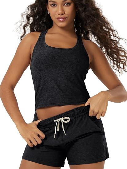ODODOS Performance Racerback Crop Tank with Built-in Bra for Women, Ultra Soft odSTRATUM Tech, Light Support Workout Yoga Bra, XL