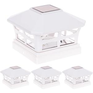GreenLighting Mission Solar Post Cap Lights Fits 5x5 PCV/ Vinyl Outdoor Solar Powered Light, Fence Post, Landscaping, Deck, Garden- Bright LED, Waterproof White 4 Pack