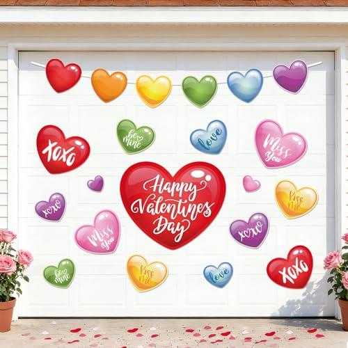 Whaline 21Pcs Valentine's Day Garage Door Magnets Rainbow Colored Heart Magnetic Refrigerator Stickers for Wedding Anniversary Party Home Room Car Decoration