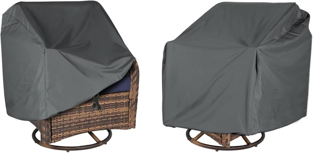 Patio Chair Covers, Waterproof Outdoor Chair Covers for Swivel Patio Chairs 2 Pack, Heavy Duty 600D Patio Furniture Covers, UV & Fade Resistant Weatherproof Outdoor Furniture Protector,Grey