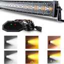 ASLONG 32 Inch 180W Curved LED Light Bar White/Amber Flasing Strobe with Six Modes Spot Flood Combo Offroad Driving Light, 1pcs Wiring Harness Switch for Pickup Offroad Truck 4WD SUV ATV UTV
