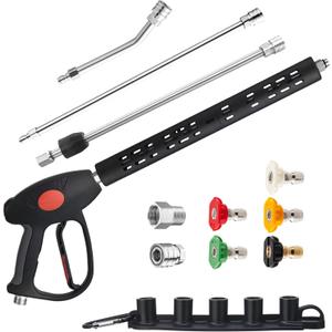 M MINGLE High Pressure Washer Gun, Extension Wands and 30 Degree Curved Rod for Hard-to-Reach Areas, M22 15mm or M22 14mm Fitting, 5 Nozzle Tips, 4000 PSI