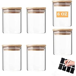 Vkzylife Glass Jars with Bamboo Wooden Airtight Lids 6oz 10oz Spice Jars Food Storage Containers for Home Kitchen, Tea, Salt, Pepper, Spices, Coffee, Herbs, Grains (6 OZ, 3PCS)