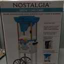 Nostalgia Snow Cone Shaved Ice Machine - Retro Cart Slushie Machine Makes 48 Icy Treats - Includes Metal Scoop, Storage Compartment, Wheels for Easy Mobility - White, Blue