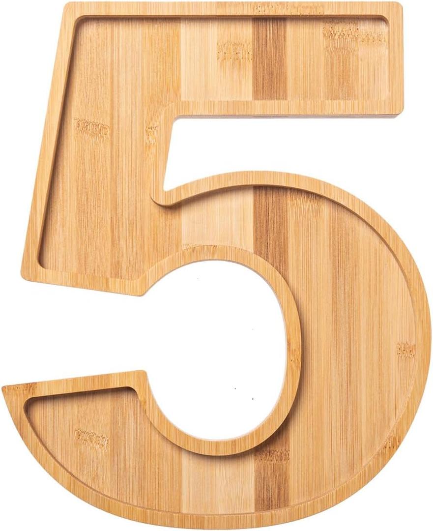Charcuterie Board Digit '5' Tall 11.4 Inch - Eco-Friendly Bamboo Letters Fillable for Fruit Cheese Platter, Food Dish Plates - Birthday Baby Shower Party Decorations
