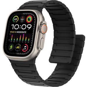 Magnetic Bands Compatible with Apple Watch Band 49/46/45/44/42/41/40/38mm Men Women Silicone Sport Wristband for iWatch Ultra2 SE Series 10 9 8 7 6 5 4 3 (42/44/45/46/49, Black)