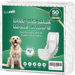 IMMCUTE Large Dog Diapers Male, 50 Ct, Extra-Wide Disposable Male Dog Wraps, Breathable, Comfortable Cotton Fabric with Super Absorbent Male Dog Diapers, Suitable for Large Breeds