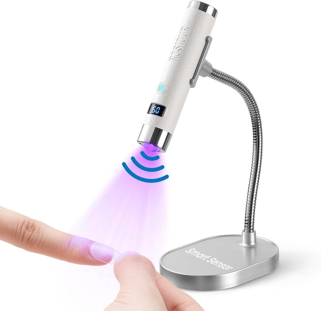 Mini UV Lamp for Gel Nails- Rechargeable Handheld Nail U V Led Curing Light with Stand- Flash Cure Fast Dry UV Lamp with Auto Sensor for Home Manicure and Salon (White)