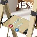 4 Step Ladder, Lightweight Folding Step Stool with Anti-Slip Aluminum Wide Pedal& Convenient Handgrip, 330lbs Capacity Steel Ladder for Household and Office (Gold)