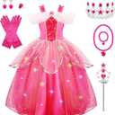 Meland Princess Dresses for Girls - Light Up Princess Dress Up for 3-10 Year Old, Costume for Girls Halloween Birthday (7-8 Years, Pink)