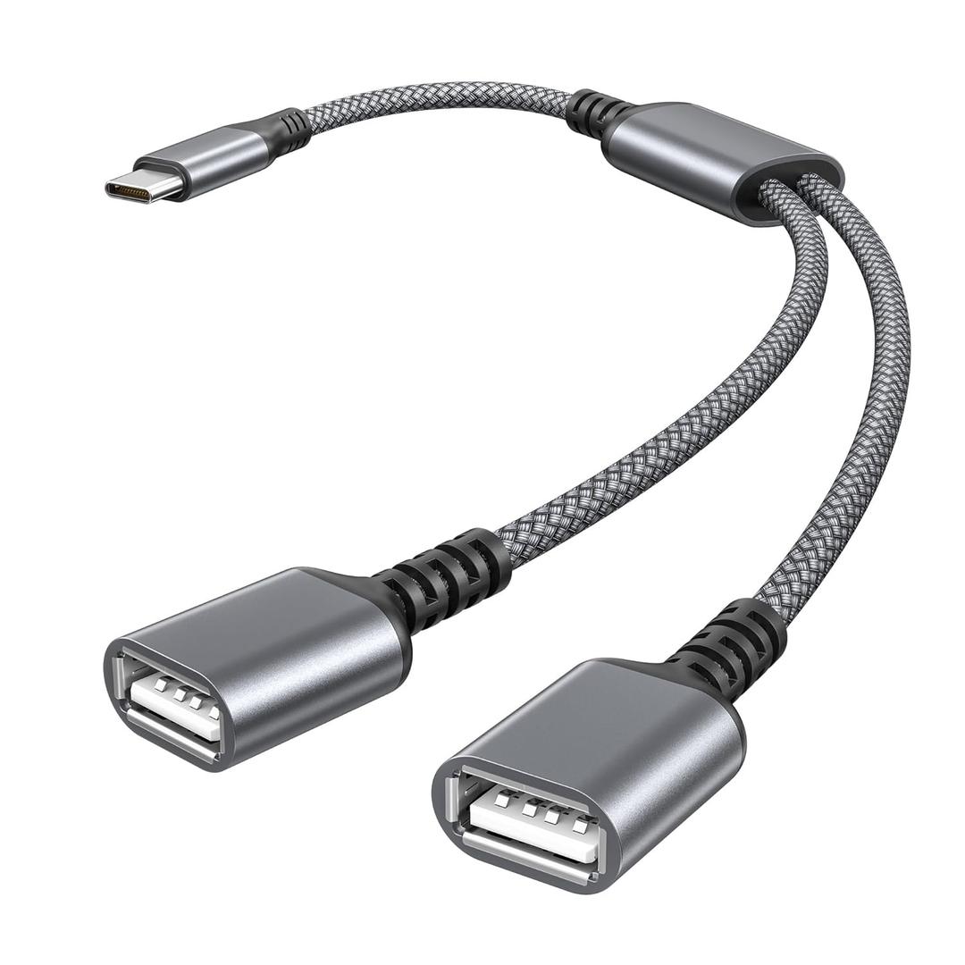 Basesailor USB C Male to Dual USB Female Cable Splitter 1FT,Thunderbolt 5 4 3 to Double Type A 2.0 OTG Adapter Cord Converter Multiple Hub for iPhone 17 Air 16 16e 15,MacBook Pro,iPad Mini,Samsung S25