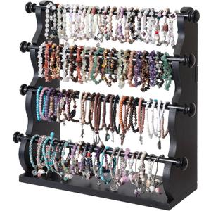 4 Tier Wooden Bracelet Holder, Bangle Watch Necklace Display Storage Antique Bracelet Display Stand Jewelry Holder Stand for Store, Showcase and Home Storage Black 4 Tier Wooden Bracelet Holder